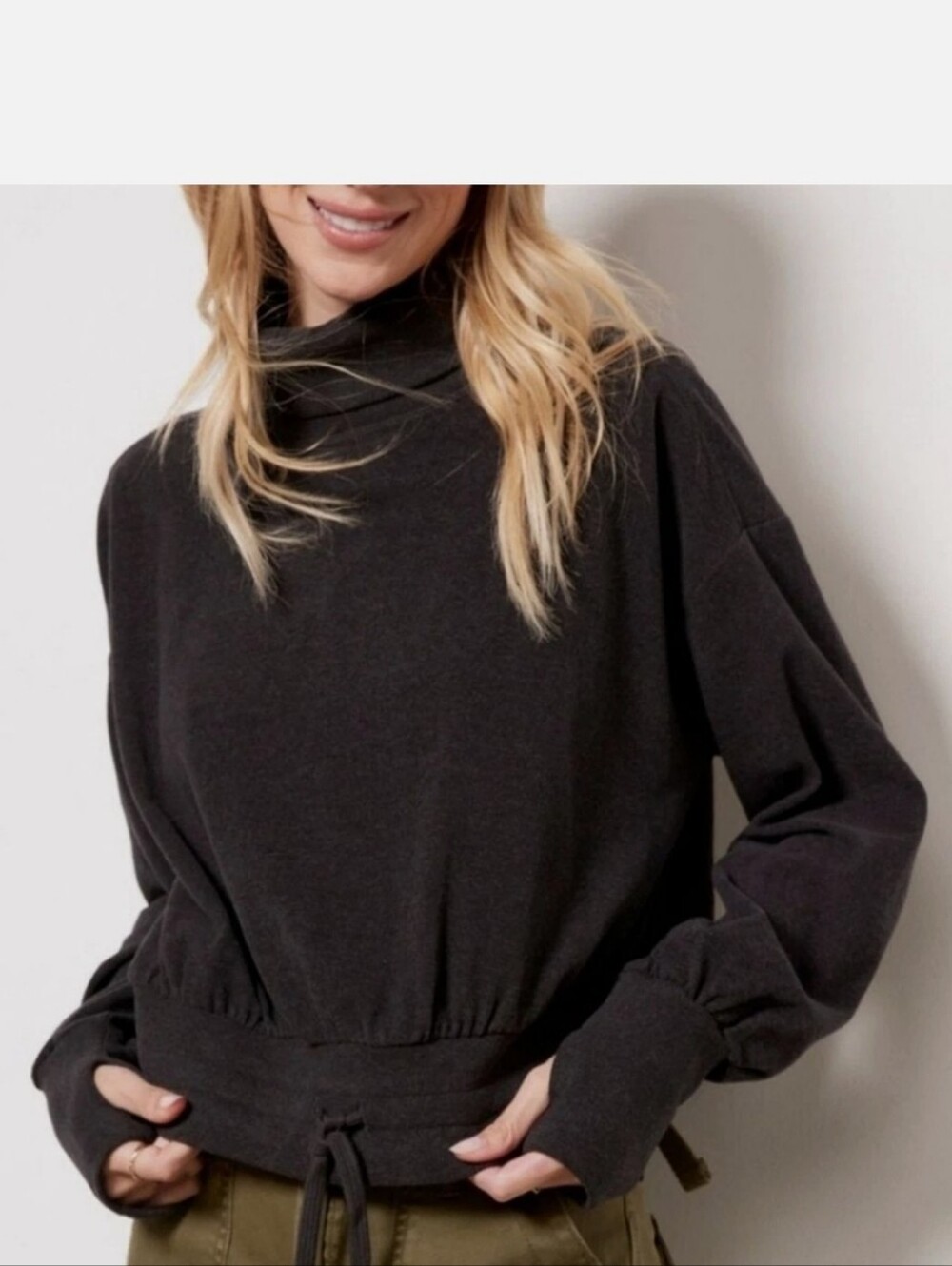 Sweaty Betty Melody Luxe Fleece Pullover In Charcoal Gray